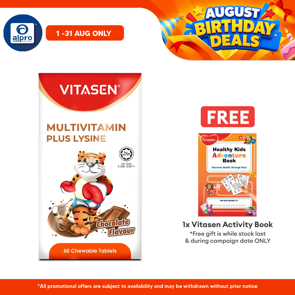 Vitasen Daily Multivitamin Plus Lysine (Chocolate / Orange) 60s | Improve Appetite Vitasen
