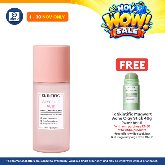 Skintific Glycolic Acid Daily Clarifying Toner 80ml | Daily Exfoliating Brighten Skin With Niacinamide