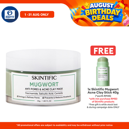 Skintific Mugwort Anti Pores & Acne Clay Mask 55g | Relieve Acne, Moisturizing, Oil Control Skintific