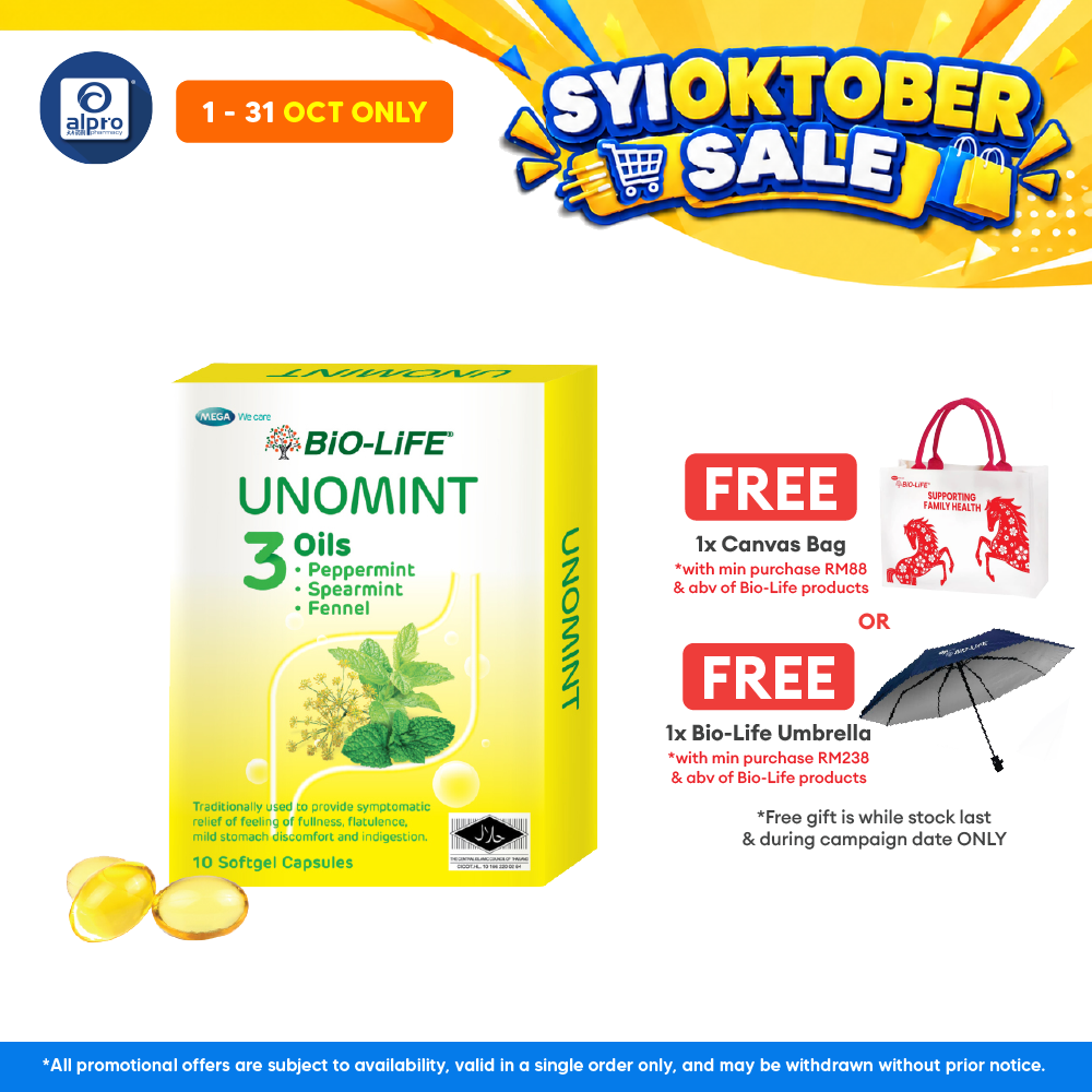 Bio-life Unomint 10x10s | Relief Of Feeling Of Fullness, Flatulence, Mild Stomach Discomfort And Indigestion.