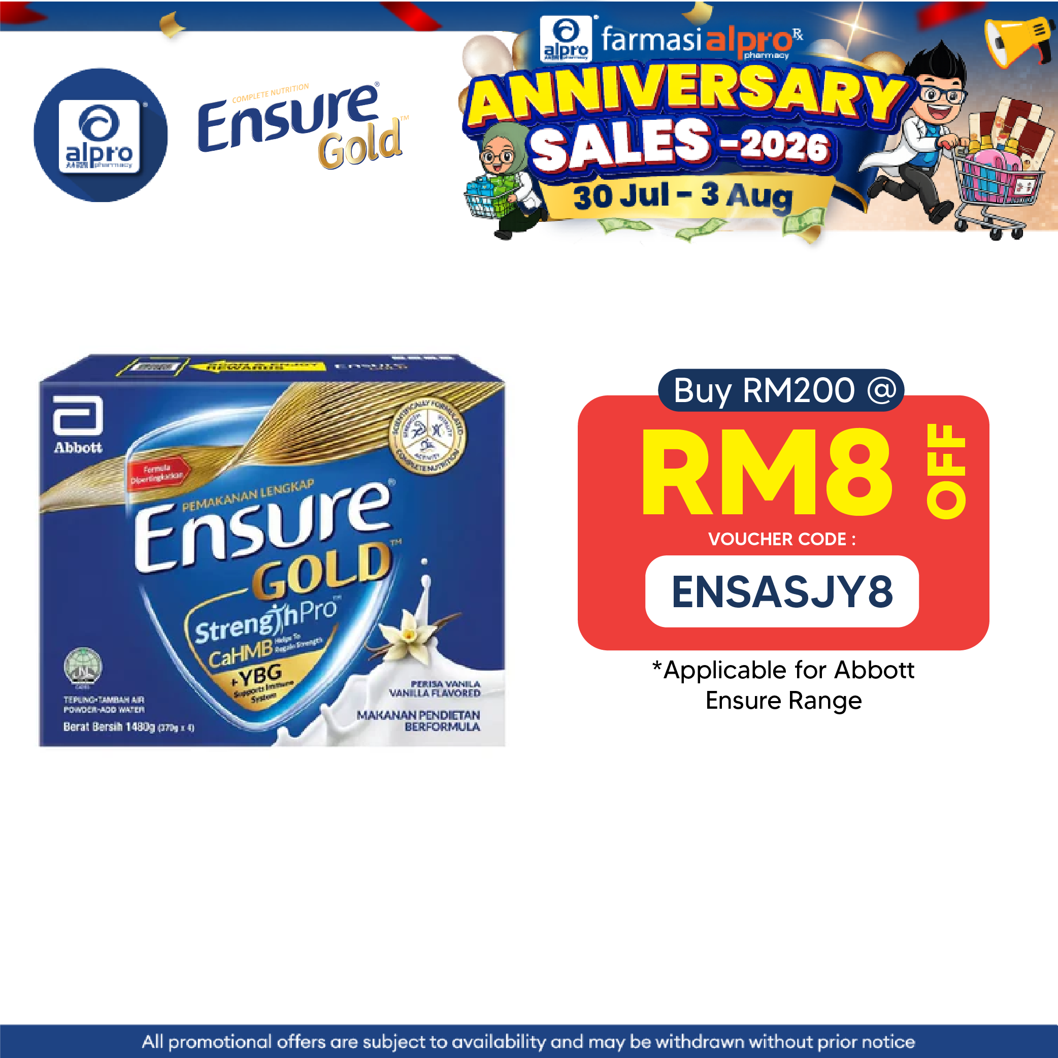 Abbott Ensure Gold Vanilla YBG (Yeast Beta Glucan) 1.48kg | Complete And Balanced Nutrition Ensure