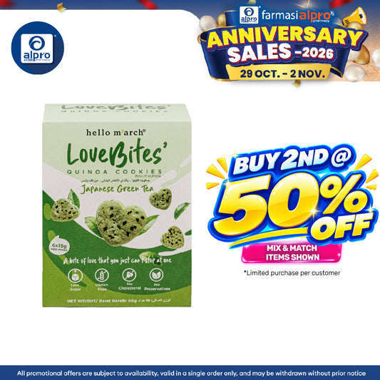 Hello M'arch Quinoa Cookies Green Tea 6 X 15gm | Tickle Your Taste Bud