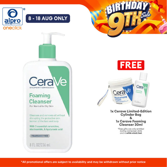 Cerave Foaming Cleanser 236ml | Cleanses And Remove Excess Sebum Cerave