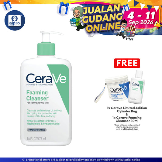 Cerave Foaming Cleanser 473ml | Cleanses And Removes Excess Sebum Cerave