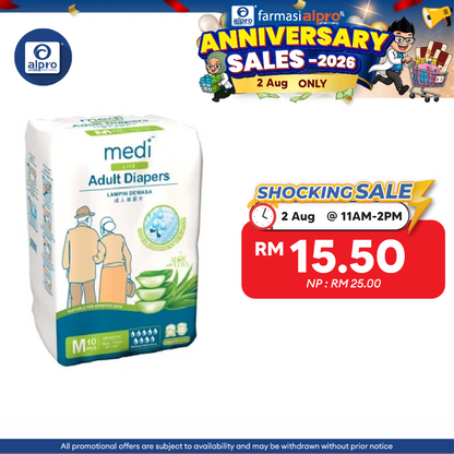 Medi Lite Unisex Adult Diapers 10's ( M /L /XL) | Double-Layer Absorben Medi+