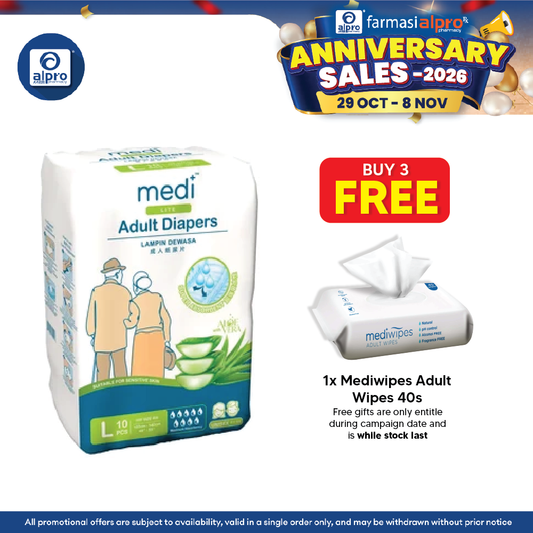 Medi Lite Unisex Adult Diapers 10's ( M /L /XL) | Double-Layer Absorben
