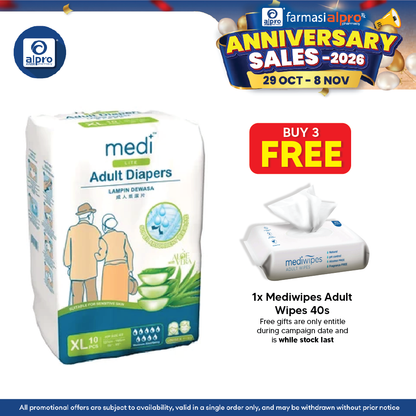 Medi Lite Unisex Adult Diapers 10's ( M /L /XL) | Double-Layer Absorben