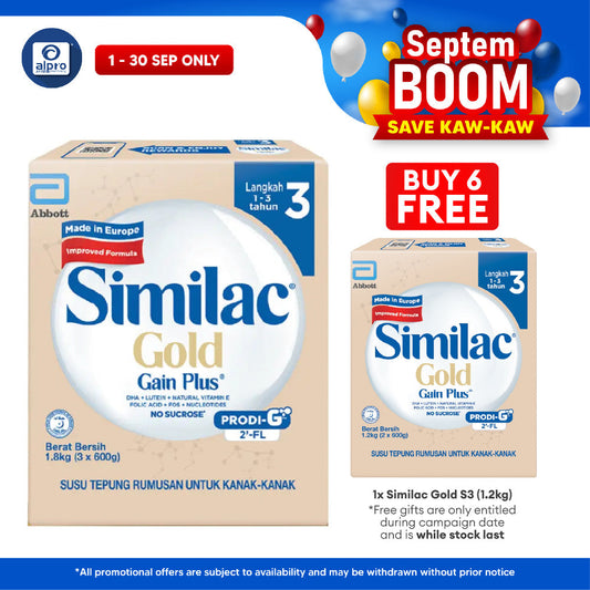 Abbott Similac Gold Gain Plus S3 (GL+2FL) 1.8kg Bib | New Improved Formula (Exp Date: 30/04/2026) Similac