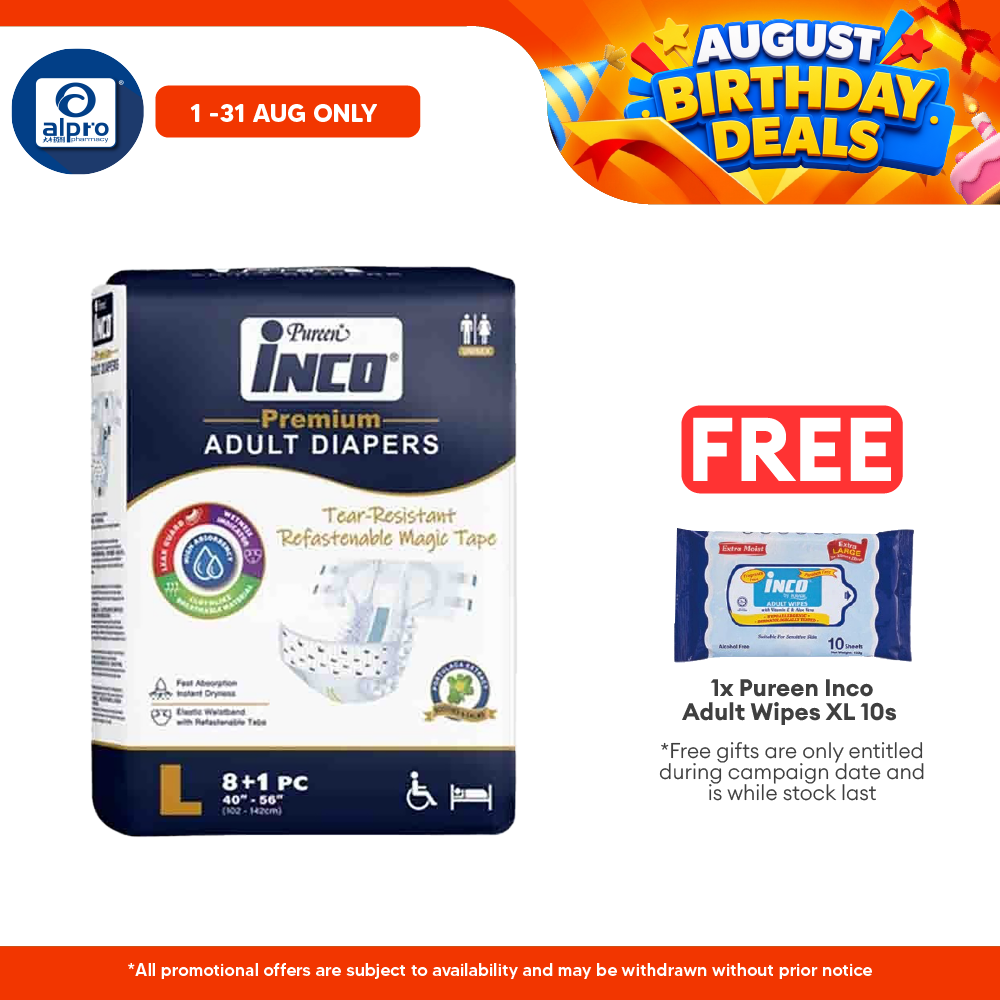 Pureen Inco Premium Adult Diapers | Size : L (9 Pcs / Pack) Pureen