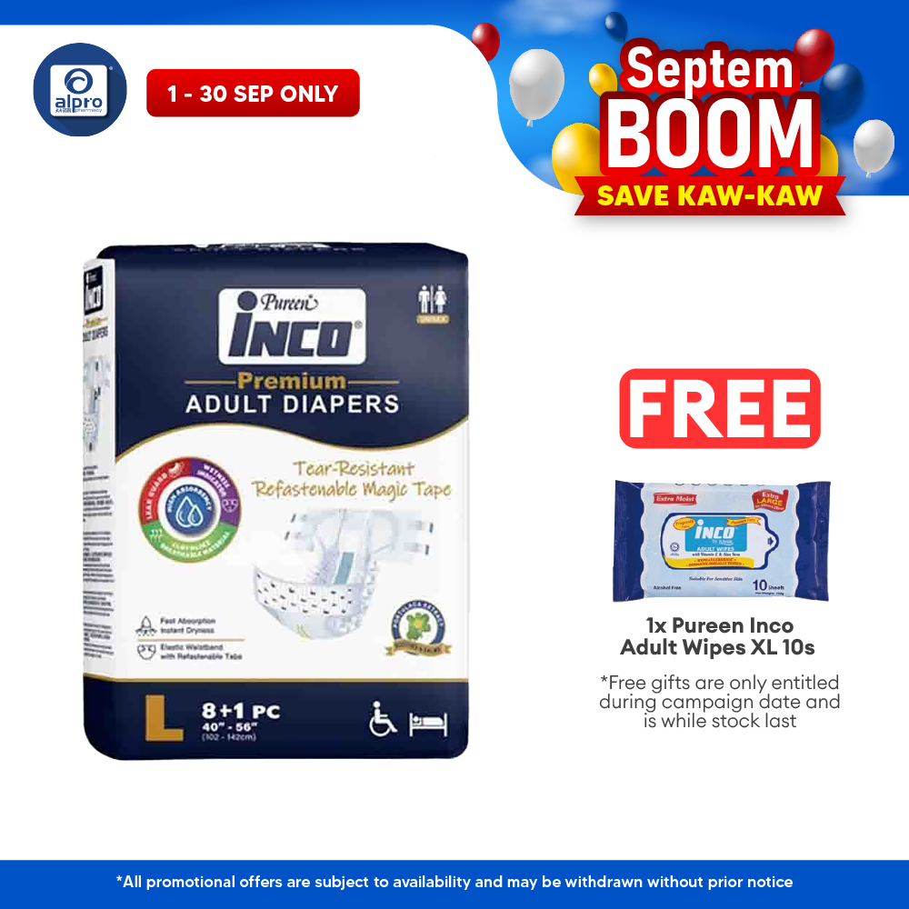 Pureen Inco Premium Adult Diapers | Size : L (9 Pcs / Pack) Pureen