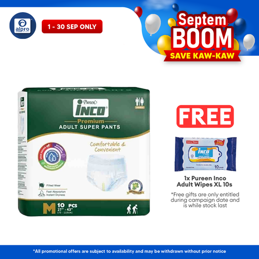 Pureen Inco Premium Adult Super Pants | Size: M (10 Pcs/pack) Pureen