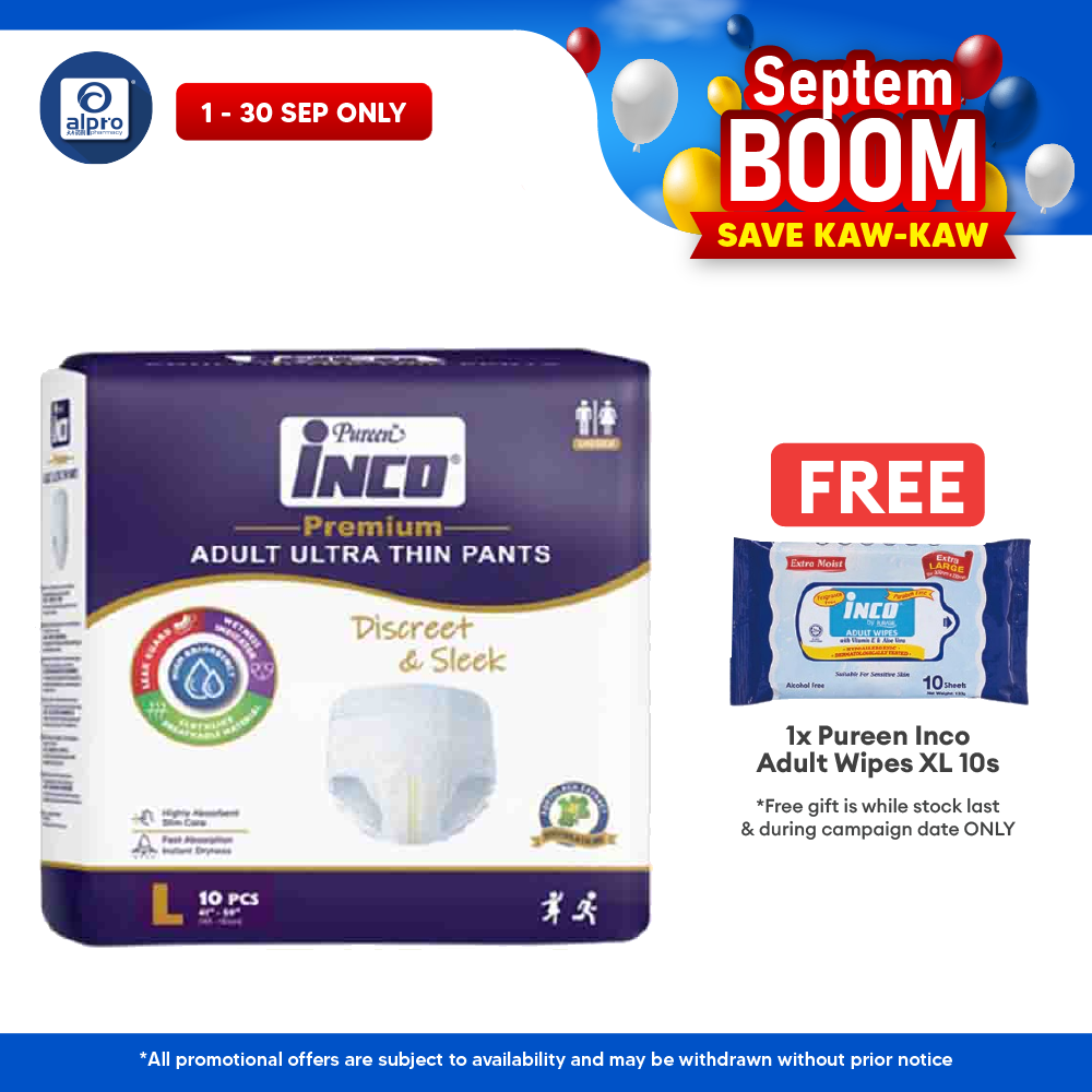 Pureen Inco Premium Adult Ultra Thin Pants | Size: L (10 Pcs/pack) Pureen