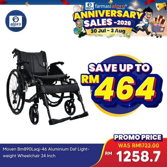 Moven BM890LAQJ-46 Aluminium DAF Lightweight Wheelchair 24 Inch Moven