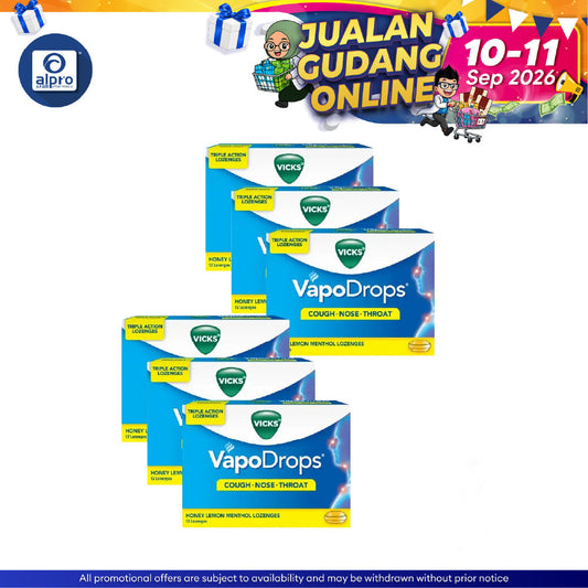 Vicks Vapodrops Cough Honey Lemon 12s x 6 | Triple Action Lozenges Vicks