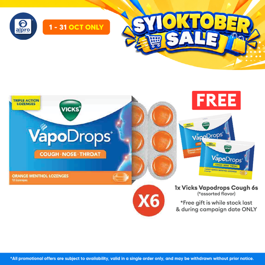 Vicks Vapodrops Cough Orange 12s x 6 | Triple Action Lozenges