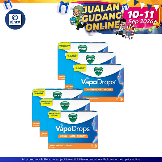 Vicks Vapodrops Cough Orange 12s x 6 | Triple Action Lozenges Vicks