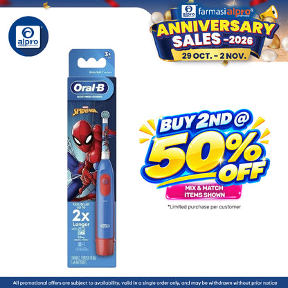 Oral B Pro Battery Kids Toothbrush Spiderman 1s | Extra Soft and Gentle on Gums