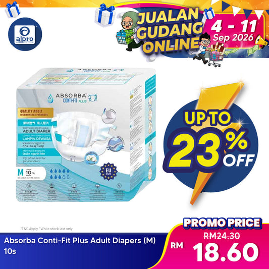 Absorba Conti-Fit Plus Adult Diapers (M) 10s Absorba