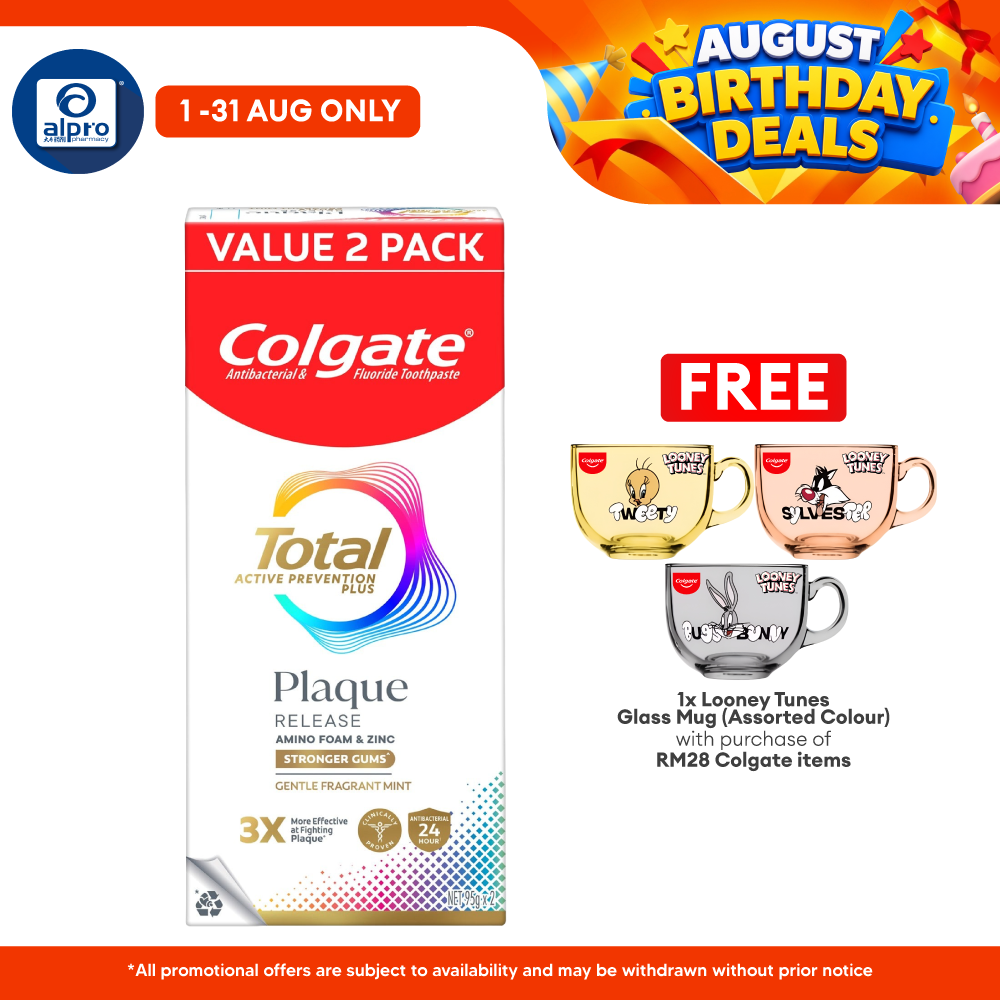 [Value Pack] Colgate Total Plaque Release Toothpastes 95g x 2s (Gentle Mint / Reviving Cool Mint) Colgate