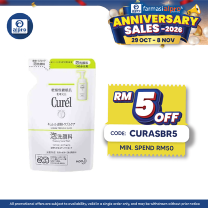 Curel Sebum Trouble Care Foaming Facial Wash Refill 130ml (For Oily Skin-Cleanse excess sebum while protecting skin)