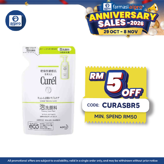 Curel Sebum Trouble Care Foaming Facial Wash Refill 130ml (For Oily Skin-Cleanse excess sebum while protecting skin)