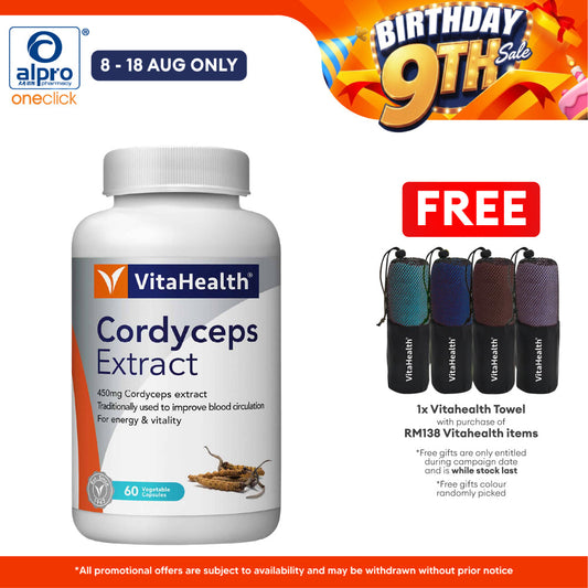 Vitahealth Cordyceps Extract 450mg 60s | Enhance Vitality and Energy Vitahealth