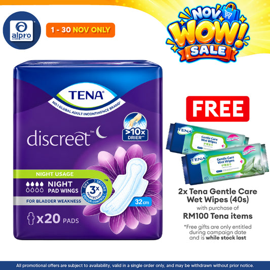 Tena Discreet Night Pad Wings 32cm | 10pads / 20pads