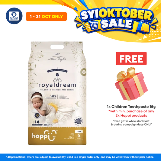 Hoppi Royal Dream Diaper Tape S 56s | Chemical-Free
