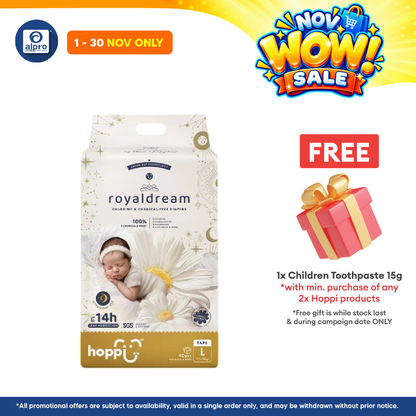 Hoppi Royal Dream Diaper Tape L 40s | Chlorine-Free