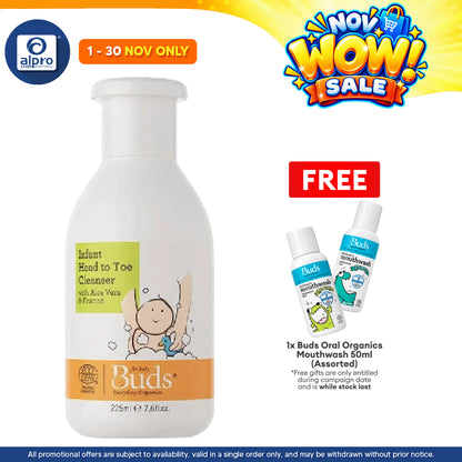 Buds Everyday Organics Head to Toe Cleanser 225ml | Soothes and Hydrates Baby Skin