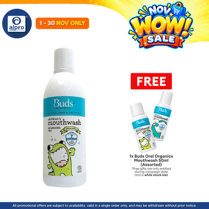 Buds Oralcare Organics Mouthwash 300ml (Green Apple/ Fresh Mint) | Prevents Tooth Decay