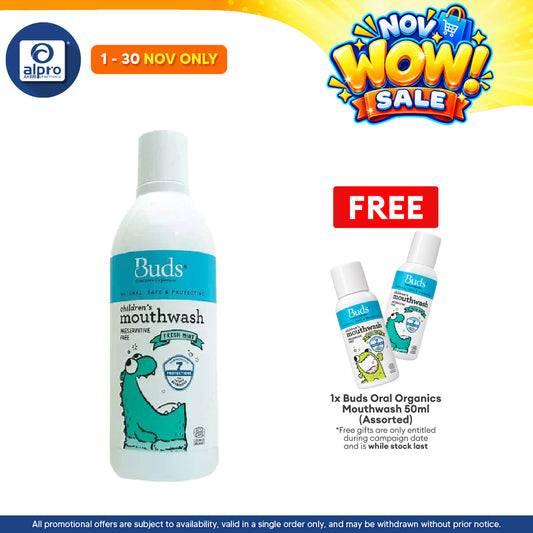 Buds Oralcare Organics Mouthwash 300ml (Green Apple/ Fresh Mint) | Prevents Tooth Decay