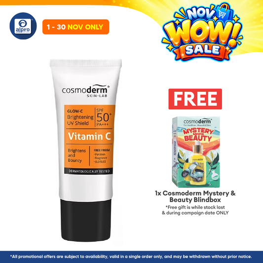 Cosmoderm Glow-C Brightening UV Shield SPF50+ PA+++ 30ml | Sunblock For Face & Body