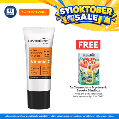 Cosmoderm Glow-C Brightening UV Shield SPF50+ PA+++ 30ml | Sunblock For Face & Body