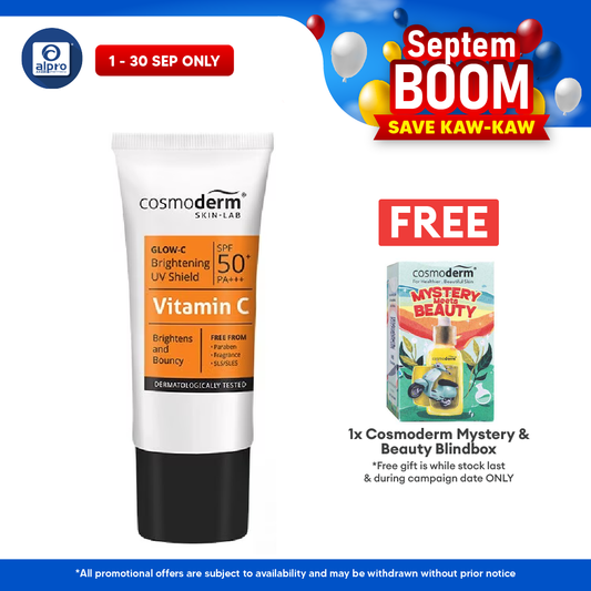 Cosmoderm Glow-C Brightening UV Shield SPF50+ PA+++ 30ml | Sunblock For Face & Body Cosmoderm