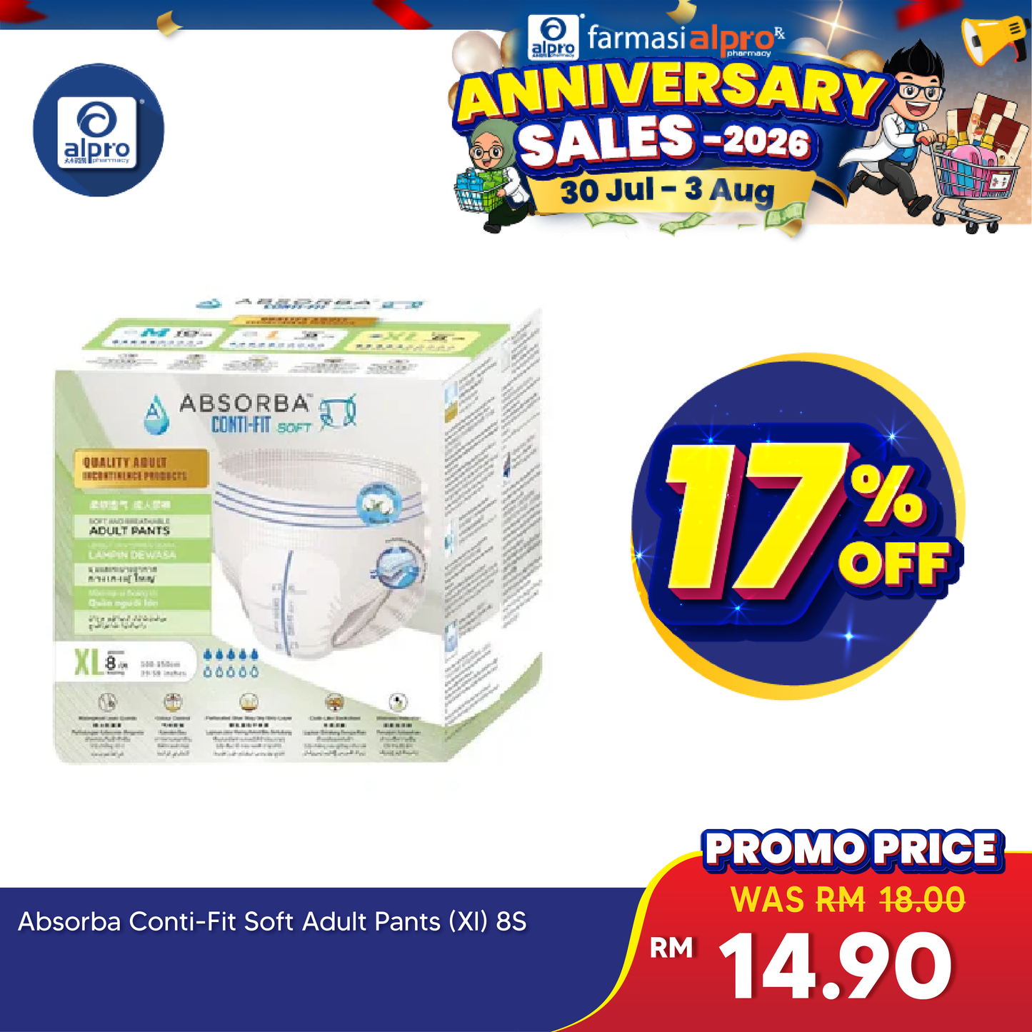 Absorba Conti-Fit Soft Adult Pants 8s (XL) | Soft and Breathable Absorba