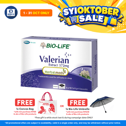 Bio-Life Herbalmeds Valerian Extract 572mg 30s | Promote Good and Restorative Sleep