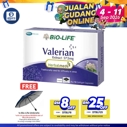 Bio-Life Herbalmeds Valerian Extract 572mg 30s | Promote Good and Restorative Sleep Bio-life