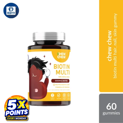 Chew Chew Biotin Multi Hair, Nail, Skin Gummies 60s |  Enhance Skin Elasticity