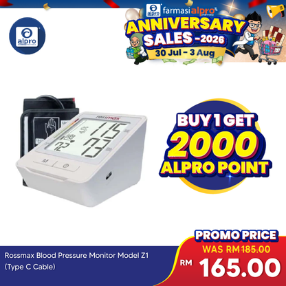 Rossmax Blood Pressure Monitor Model Z1 (Type C Cable) | 5 Years Warranty Rossmax