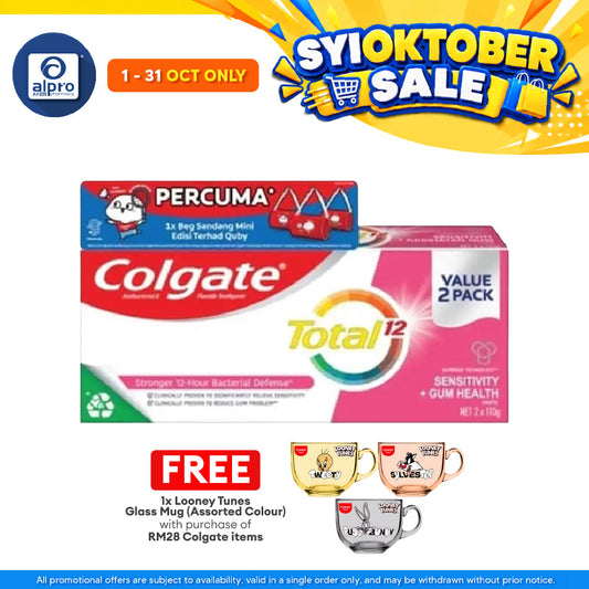 Colgate Total Sensitivity + Gum Health 110g 2s Free Quby Sling Bag | Provides Protection Against Bacteria
