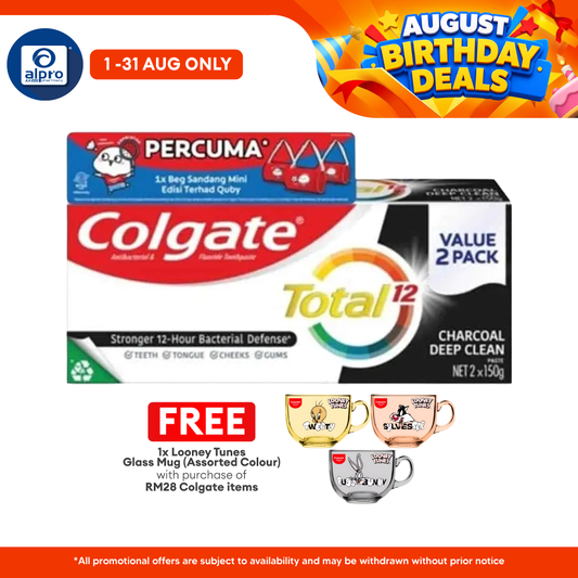 Colgate Total Charcoal Deep Clean 150g 2s Free Quby Sling Bag | Provides Protection Against Bacteria Colgate