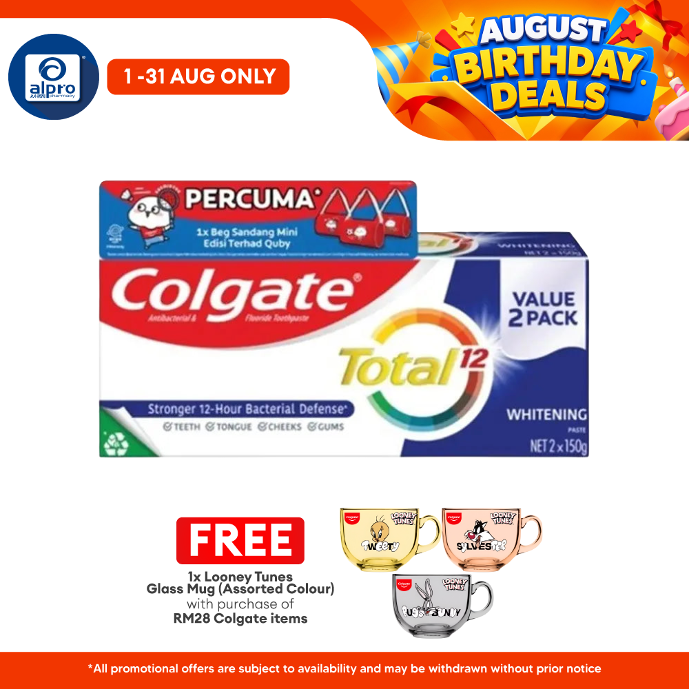 Colgate Total Whitening 150g 2s Free Quby Sling Bag | Provides Protection Against Bacteria Colgate
