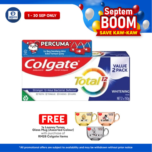 Colgate Total Whitening 150g 2s Free Quby Sling Bag | Provides Protection Against Bacteria Colgate