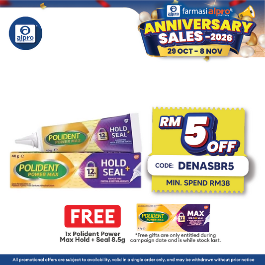 Polident Power Max +Seal Denture Adhesive Cream 40g (Flavour Free)