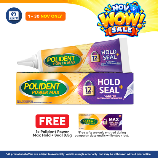 Polident Power Max +Seal Denture Adhesive Cream 40g (Flavour Free)