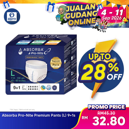 Absorba Pro-Nite Premium Pants (L) 9+1s | High Absorbency & Comfortable Absorba
