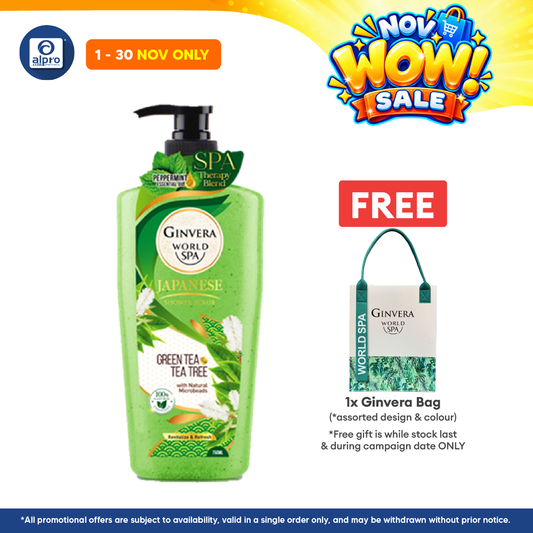 Ginvera World Spa Japanese Shower Scrub Greentea & Tea Tree 750ml | Green Tea and Tea Tree