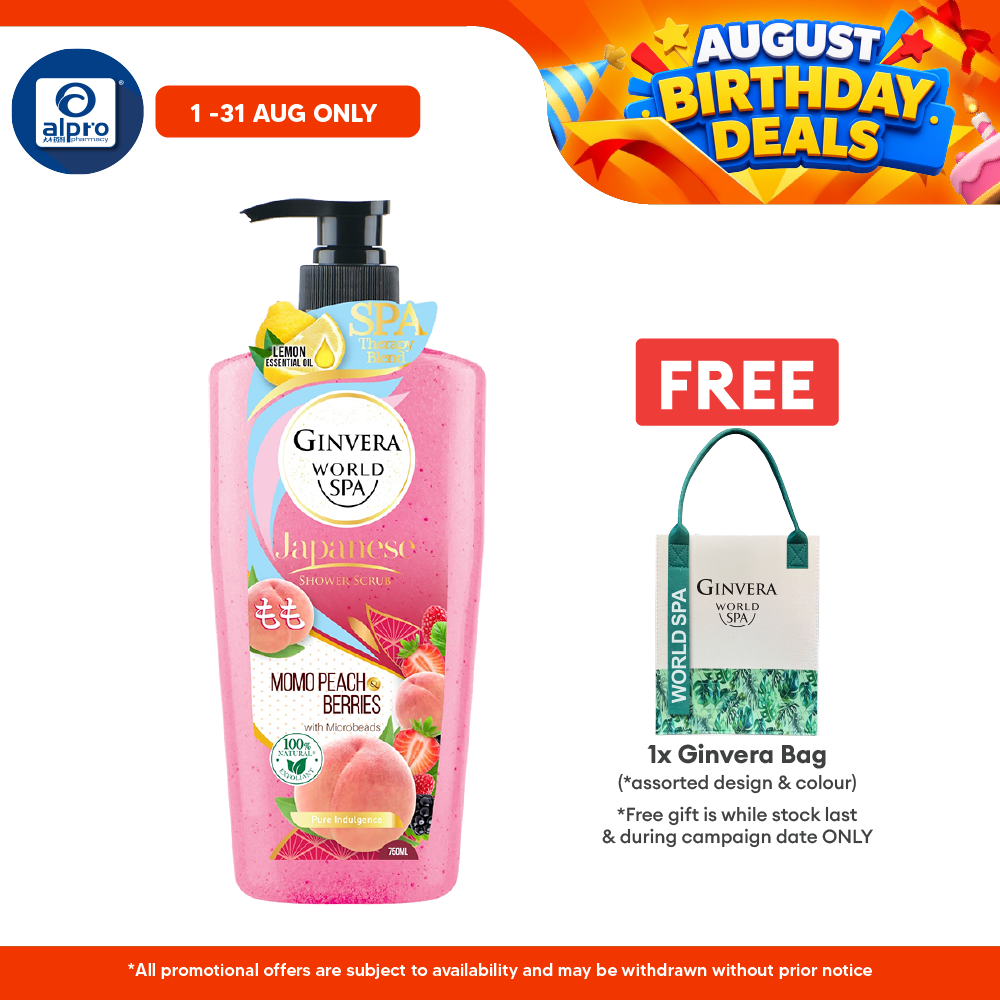 Ginvera World Spa Japanese Shower Scrub Momo Peach & Berries 750ml | Momo Peach and Lemon Ginvera