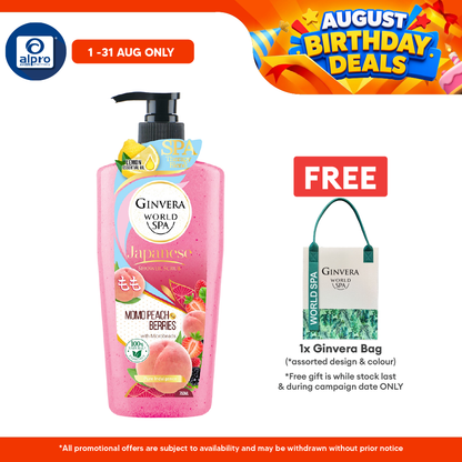 Ginvera World Spa Japanese Shower Scrub Momo Peach & Berries 750ml | Momo Peach and Lemon Ginvera